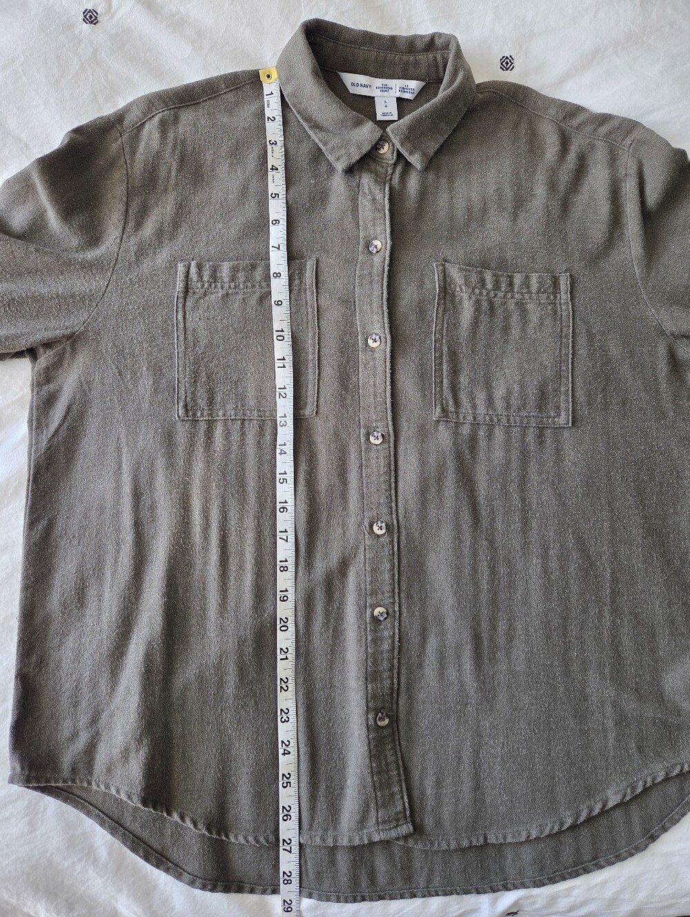 Old Navy The Boyfriend Shirt Olive Green Flannel Button Down - Large - Picture 10 of 10
